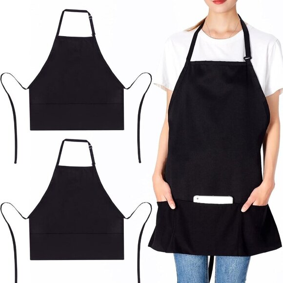 2 Pack 3 Pockets Adjustable Bib Apron Chef Kitchen Cooking Aprons for Wo… - Picture 1 of 7